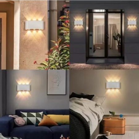Aplica pentru Perete, , Interior/Exterior, Rezistenta la Umezeala IP65, 8 W, Lumina Calda, Aluminiu, 22x8 cm, Alb [1]