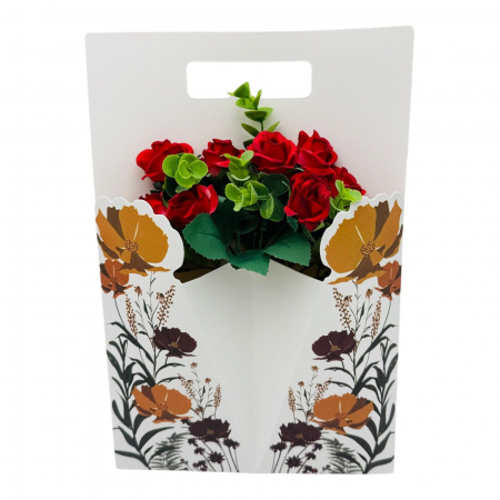 Aranjament deosebit cu Buchet de Trandafiri artificiali SI frunze de eucalipt, diverse culori, 34×23cm,   [3]