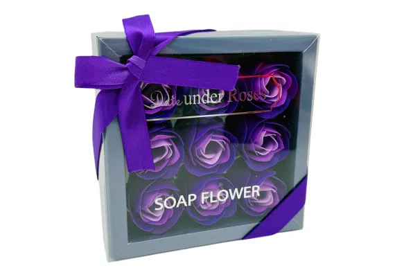 Aranjamente florale Engros - Aranjament floral, 9 trandafiri de sapun, culori combinate, ambalate premium, 14x14x4.5 cm 