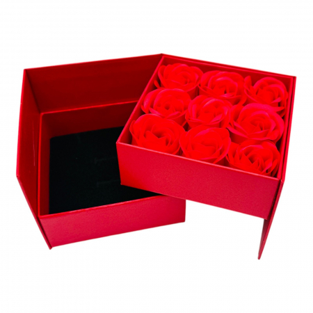 Aranjament floral,Cutie Cadou Premium cu 9 Trandafir de Sapun, Compartiment și Punguta Asortata, 11,5x11,5x9,5 cm  [4]