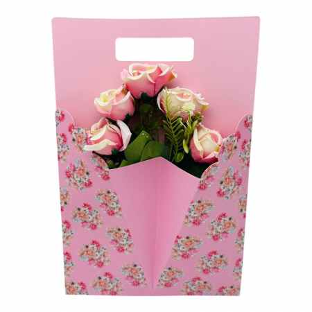 Aranjament floral deosebit cu Buchet de Trandafiri artificiali si boboci diversi, culori combinate, 34×23cm,   [6]