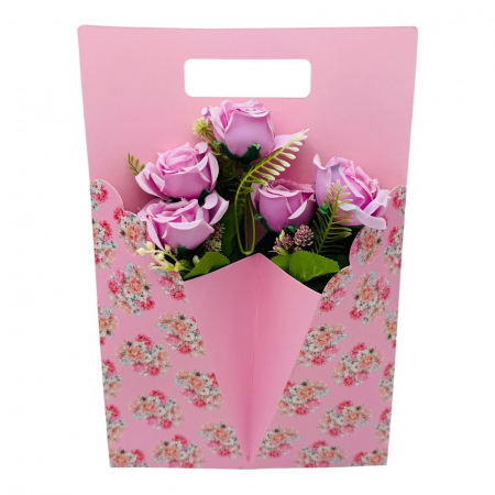 Aranjament floral deosebit cu Buchet de Trandafiri artificiali si boboci diversi, culori combinate, 34×23cm,   [2]