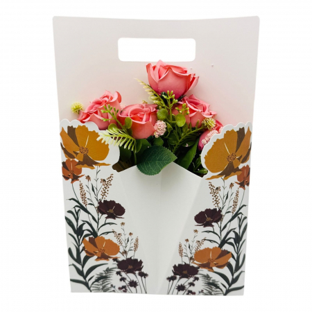 Aranjament floral deosebit cu Buchet de Trandafiri artificiali si boboci diversi, culori combinate, 34×23cm,   [3]