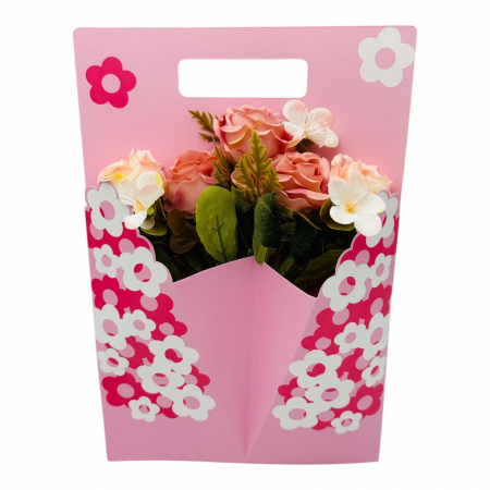 Aranjament floral deosebit cu Buchet de Trandafiri si flori de camelie, diverse culori, 34×23cm,   [5]
