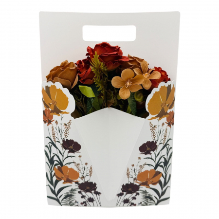 Aranjament floral deosebit cu Buchet de Trandafiri si flori de camelie, diverse culori, 34×23cm,   [3]
