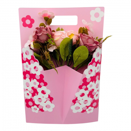 Aranjament floral deosebit cu Buchet de Trandafiri si flori de camelie, diverse culori, 34×23cm,   [4]