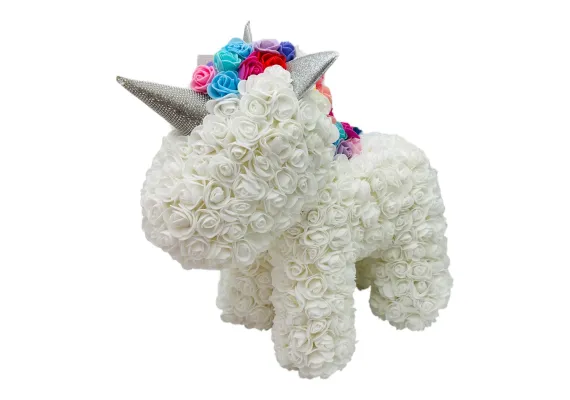 Aranjamente florale Engros - Aranjament floral Unicorn din Săpun,alb, 38x38 cm – Eleganță și Magie în Cadoul Perfect,  