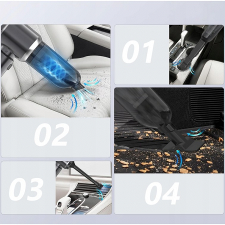Aspirator Portabil Auto, , pentru Casa si Masina, 3 Viteze, Incarcator Tip-C cu Incarcare Rapida, Tub Prelungitor, 2000mAh, 7 Capete de Aspirare si Suflare, 21x20x6.5 cm, Negru [5]