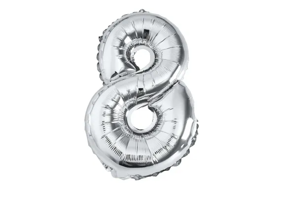 Articole pentru Casa Engros - Balon cifra 8 din folie metalizata argintiu, 35 cm, decor festiv pentru petreceri si aniversari – 