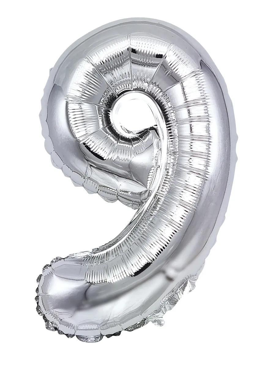 Balon Cifra 9 din Folie Metalizata Argintiu 35cm pentru Decor Petreceri si Aniversari –  [1]