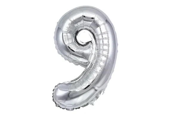 Articole pentru Casa Engros - Balon Cifra 9 din Folie Metalizata Argintiu 35cm pentru Decor Petreceri si Aniversari – 