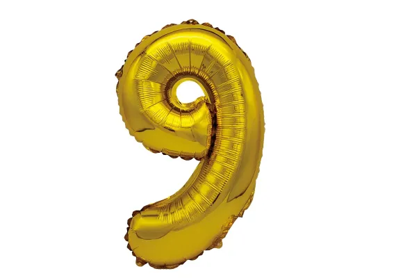 Articole pentru Casa Engros - Balon Cifra 9 din Folie Metalizata Auriu 35cm pentru Decor Aniversari si Evenimente – 