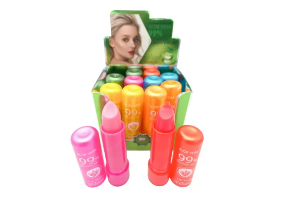 Produse pentru Buze En-gros - Balsam de Buze Hidratant cu Aloe Vera 99% – Ruj Magic cu Schimbare de Culoare, 12buc/set 