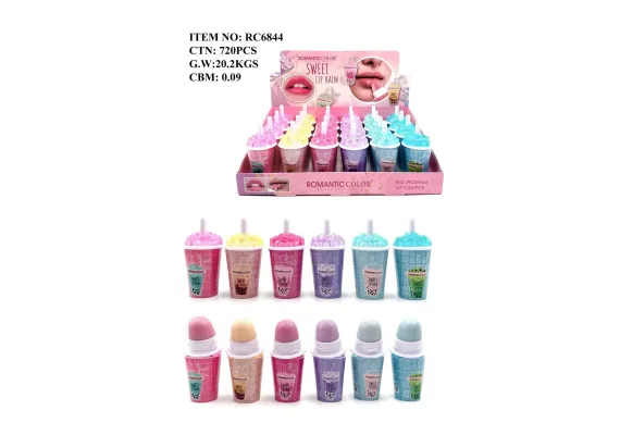 Produse pentru Buze En-gros - Balsam de Buze Hidratant Romantic Color, Formă de Pahar cu Suc și Pai, 8g – Strălucire și Îngrijire Intensă 