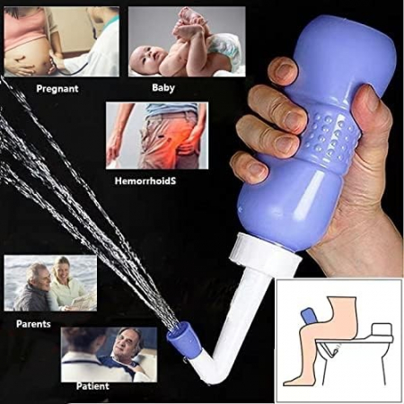 Bideu Portabil pentru Igiena Intima, , pentru Postpartum/ Postoperator, 450 mL, cu Capac si Husa Galbena, 29.5x7 cm, Culoare Recipient Mov [12]