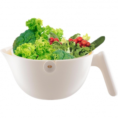 Bol cu Doua Straturi, , pentru Fructe, Legume, cu Cos de Scurgere a Apei, 2L, din ABS+PP, 29.9 x 22.5 x 11.8 cm, Alb [2]