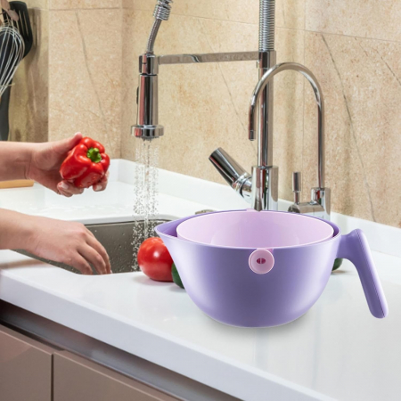 Bol cu Doua Straturi, , pentru Fructe, Legume, cu Cos de Scurgere a Apei, 2L, din ABS+PP, 29.9 x 22.5 x 11.8 cm, Mov [3]