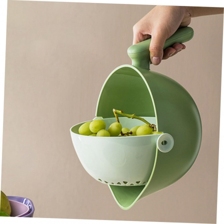 Bol cu Doua Straturi, , pentru Fructe, Legume, cu Cos de Scurgere a Apei, 2L, din ABS+PP, 29.9 x 22.5 x 11.8 cm, Verde-Alb [1]