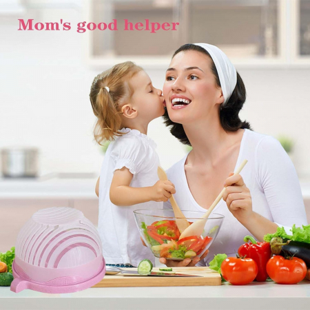 Bol Feliator pentru Salata, , Castron Multifunctional pentru Legume si Fructe, pentru Spalat si Taiat Legumele, cu Scurgere si Tocator, Ergonomic, Protectie pentru Maini, 21x18.5x11.5 cm, Roz [4]