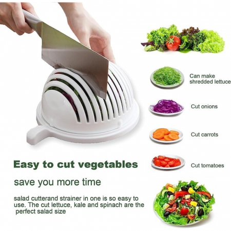 Bol Feliator pentru Salata, , Castron Multifunctional pentru Legume si Fructe, pentru Spalat si Taiat Legumele, cu Scurgere si Tocator, Ergonomic, Protectie pentru Maini, 21x18.5x11.5 cm, Alb [7]