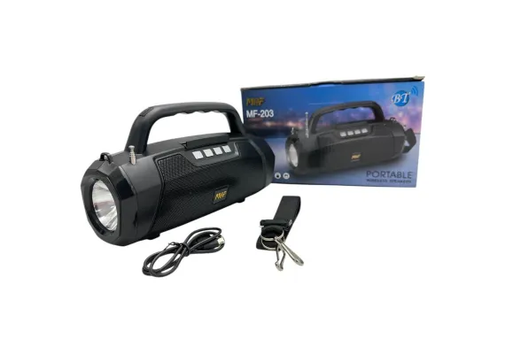 Electronice, Auto & Telefoane Engros - Boxa portabila Bluetooth MF-203 LED, 2x5W, baterie 1200mAh, radio FM, TF, AUX, USB, negru, difuzoare 52mm, 