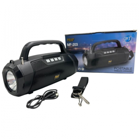 Boxa portabila Bluetooth MF-203 LED, 2x5W, baterie 1200mAh, radio FM, TF, AUX, USB, negru, difuzoare 52mm,  [1]