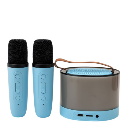 Aparate Radio Engros - Boxa Portabila Karaoke K52 cu 2 Microfoane Wireless – Lumini RGB Bluetooth USB SD Roz