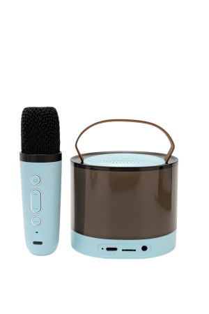 Aparate Radio Engros - Boxa Portabila Karaoke K52 cu Microfon Wireless – Lumini RGB Bluetooth USB SD Albastra
