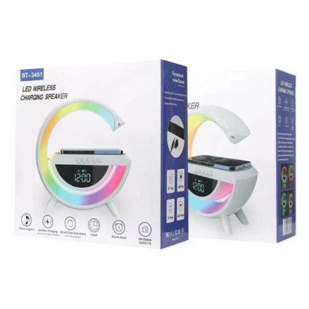 Boxa portabila multifunctionala BT-3401, incarcare wireless, ceas digital, led, 25×24×9cm  [3]