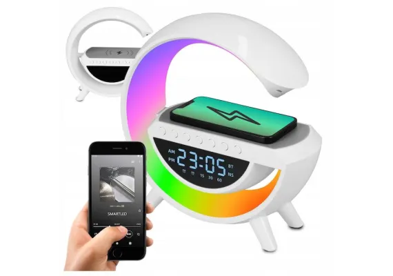 Electronice, Auto & Telefoane Engros - Boxa portabila multifunctionala BT-3401, incarcare wireless, ceas digital, led, 25×24×9cm 