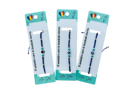 Haine si accesorii Engros - Bratara cu margele albastre si talisman ochi protector – accesoriu simbolic pentru femei si fete, model reglabil, 