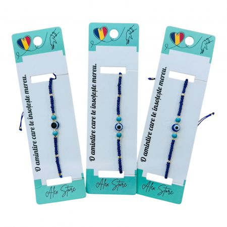 Bratara cu margele albastre si talisman ochi protector – accesoriu simbolic pentru femei si fete, model reglabil,  [1]