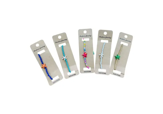 Haine si accesorii Engros - Bratara cu margele colorate si decor steluta de mare – accesoriu casual de vara pentru femei si fete, 