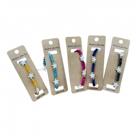 Bratara cu margele colorate si stelute albe – accesoriu casual pentru femei si fete, in culori variate,  [1]