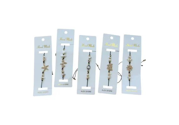 Haine si accesorii Engros - Bratara cu margele si pandantiv decorativ auriu – modele diverse cu simboluri marine si protective, accesoriu elegant, 