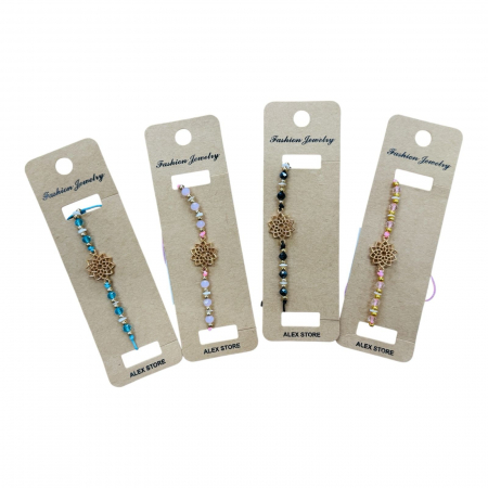 Bratara cu margele si pandantiv floare aurie – accesoriu elegant pentru femei, in culori combinate,  [1]