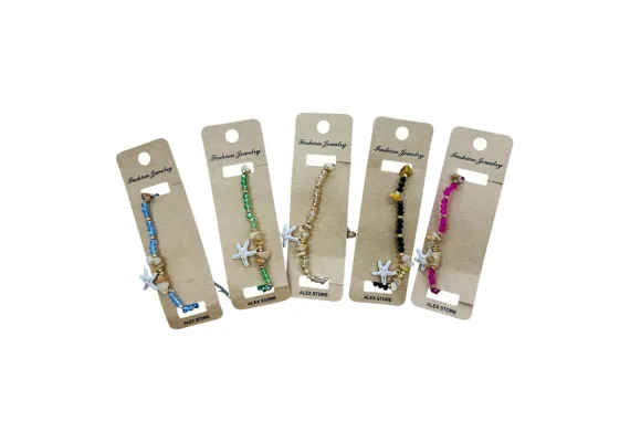 Haine si accesorii Engros - Bratara cu margele si steluta de mare – accesoriu de vara cu detalii aurii, model casual pentru femei si fete, 