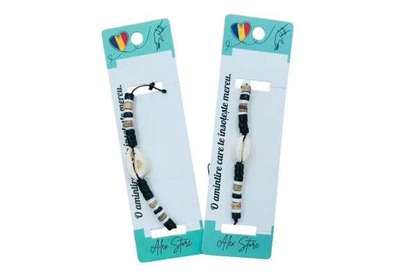 Bacanie Engros - Bratara cu scoica si margele tribal – design boho chic, unisex, cu snur reglabil, stil de vara inspirat de natura, 