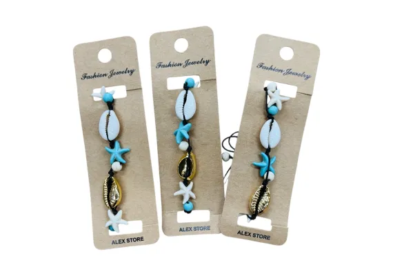 Haine si accesorii Engros - Bratara cu scoici decorative, stelute si margele albastre – accesoriu estival cu vibe marin pentru femei si fete, 
