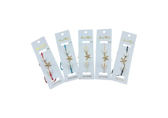 Haine si accesorii Engros - Bratara cu scoici naturale si pandantiv steluta de mare – accesoriu de vara cu snur reglabil, in culori variate, 