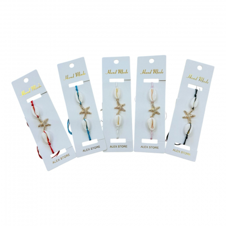 Bratara cu scoici naturale si pandantiv steluta de mare – accesoriu de vara cu snur reglabil, in culori variate,  [1]