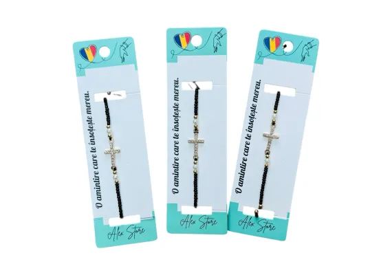 Bacanie Engros - Bratara cu snur negru si cruce – accesoriu spiritual si elegant, simbol al credintei, 
