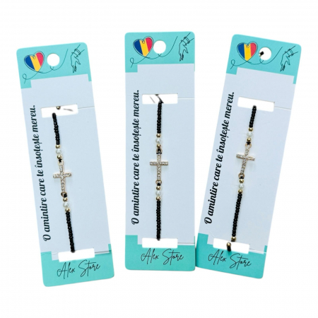Bratara cu snur negru si cruce – accesoriu spiritual si elegant, simbol al credintei,  [1]