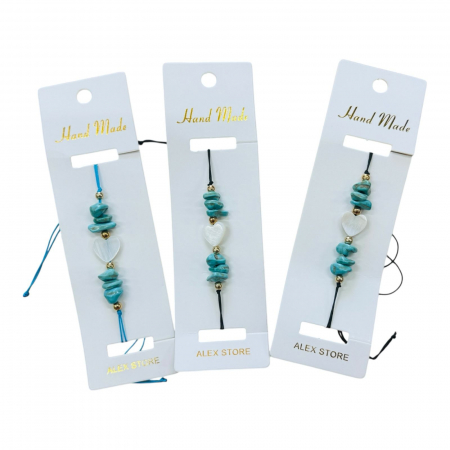 Bratara cu snur reglabil, pietre naturale turcoaz si inimioara decorativa – accesoriu casual pentru femei si fete,  [1]