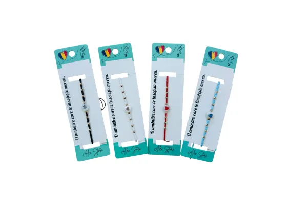 Haine si accesorii Engros - Bratara cu snur si margele colorate, simbol inima – model reglabil, cadou simbolic in culori variate, 
