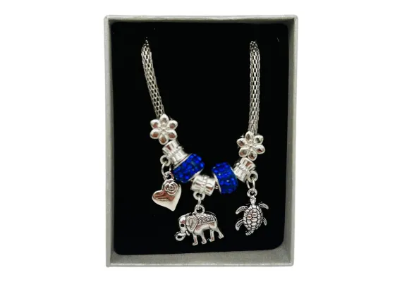 Bacanie Engros - Bratara deosebita cu charm-uri, in cutiuta argintie cu fereastra, 8.5×6.5cm,  
