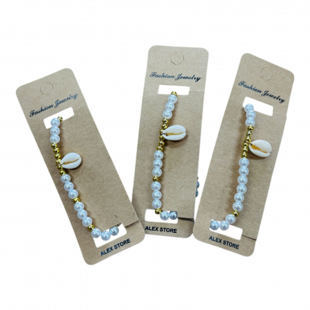 Bratara eleganta cu scoica naturala perle si margele aurii - accesoriu rafinat de vara in stil marinaresc,  [1]