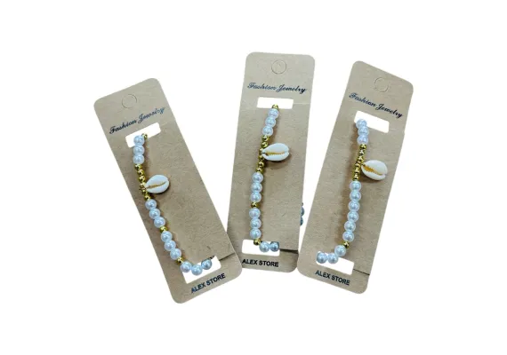 Haine si accesorii Engros - Bratara eleganta cu scoica naturala perle si margele aurii - accesoriu rafinat de vara in stil marinaresc, 