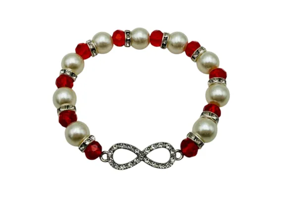 Bratara Martisor cu margele albe si rosii, simbol INFINIT,   [0]