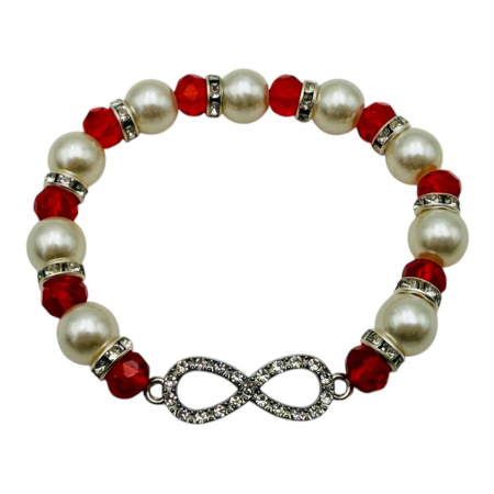 Bratara Martisor cu margele albe si rosii, simbol INFINIT,   [1]